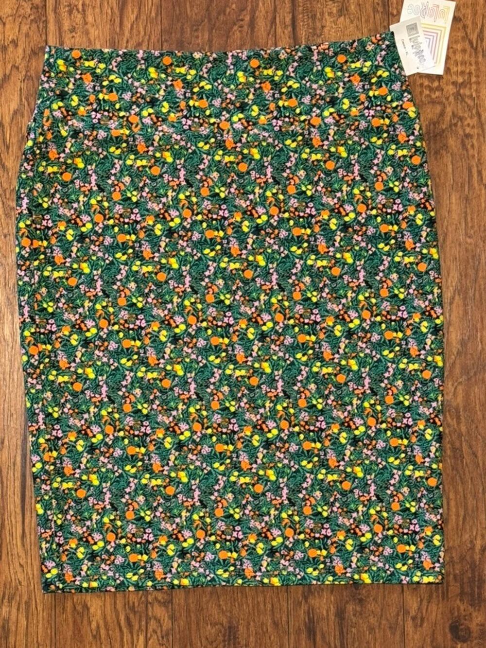 LuLaRoe Cassie Skirt Floral Pencil Midi Green Yellow Orange XL
